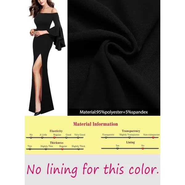 VFSHOW Womens Off Shoulder Bell Sleeve Formal Evening Wedding Party Maxi DressSolid Black2