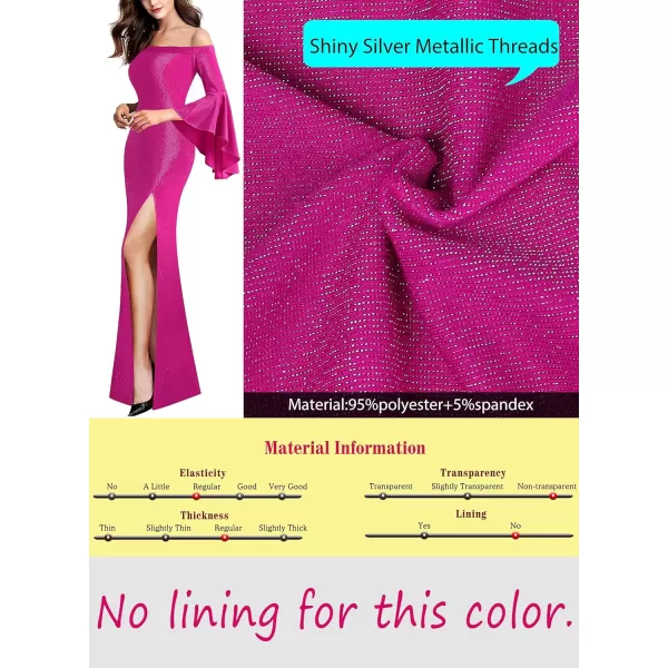 VFSHOW Womens Off Shoulder Bell Sleeve Formal Evening Wedding Party Maxi DressSparkly Hot Pink