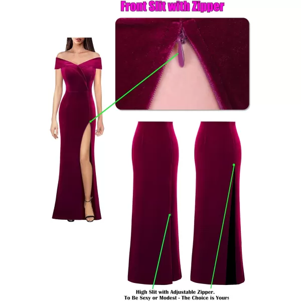 VFSHOW Womens Off Shoulder High Slit Formal Evening Wedding Guest Maxi Long Dress