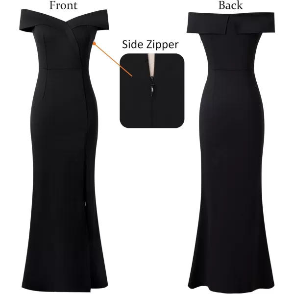 VFSHOW Womens Off Shoulder High Slit Formal Evening Wedding Guest Maxi Long DressBlack