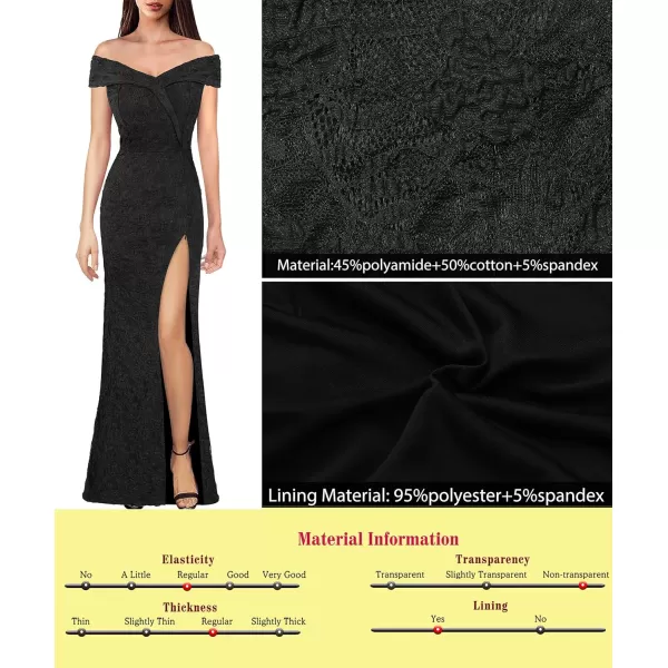 VFSHOW Womens Off Shoulder High Slit Formal Evening Wedding Guest Maxi Long DressBlack Bubble Textured Lace