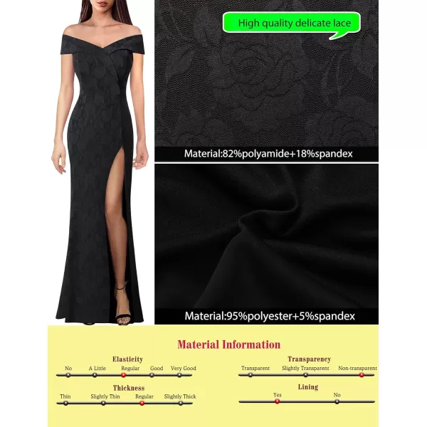 VFSHOW Womens Off Shoulder High Slit Formal Evening Wedding Guest Maxi Long DressBlack Floral Lace4