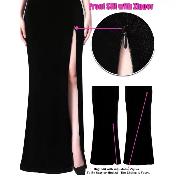 VFSHOW Womens Off Shoulder High Slit Formal Evening Wedding Guest Maxi Long DressBlack Velvet