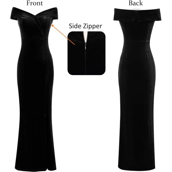 VFSHOW Womens Off Shoulder High Slit Formal Evening Wedding Guest Maxi Long DressBlack Velvet