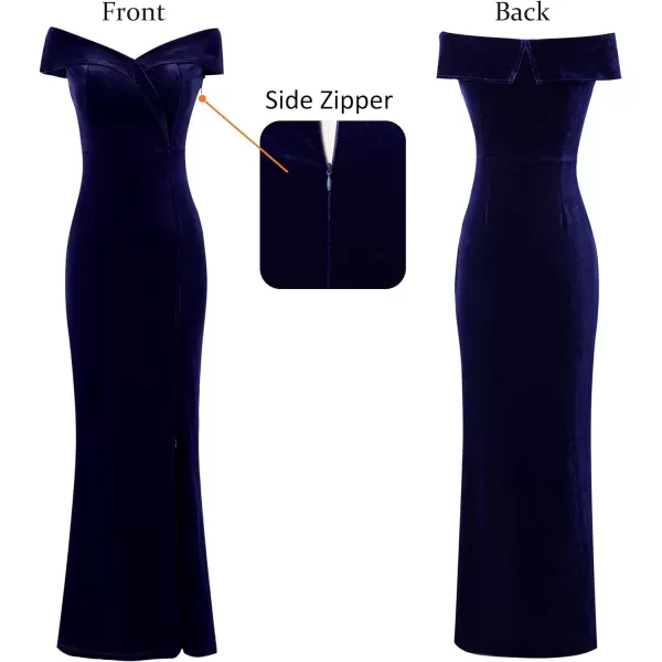 VFSHOW Womens Off Shoulder High Slit Formal Evening Wedding Guest Maxi Long DressDark Blue Velvet