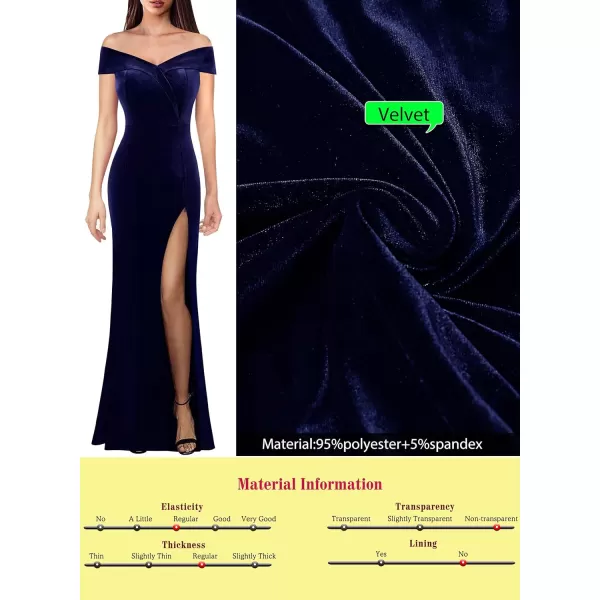 VFSHOW Womens Off Shoulder High Slit Formal Evening Wedding Guest Maxi Long DressDark Blue Velvet