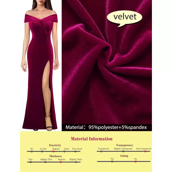 VFSHOW Womens Off Shoulder High Slit Formal Evening Wedding Guest Maxi Long DressFuchsia Velvet