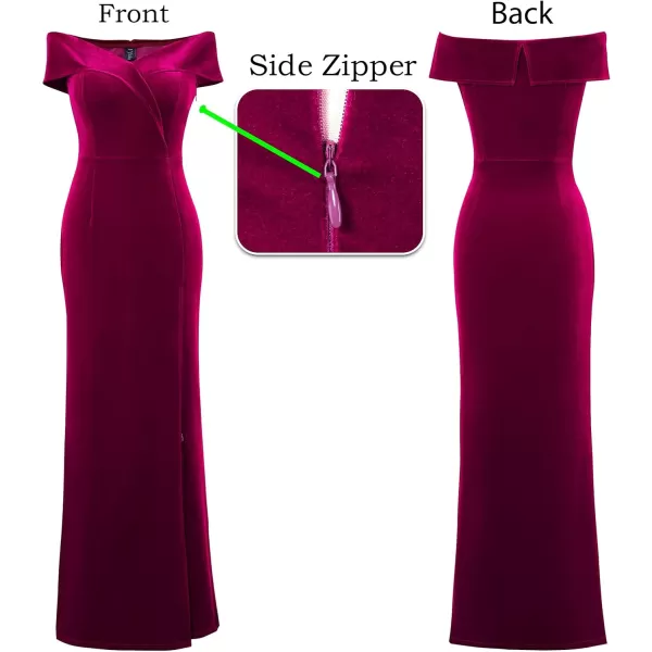 VFSHOW Womens Off Shoulder High Slit Formal Evening Wedding Guest Maxi Long DressFuchsia Velvet