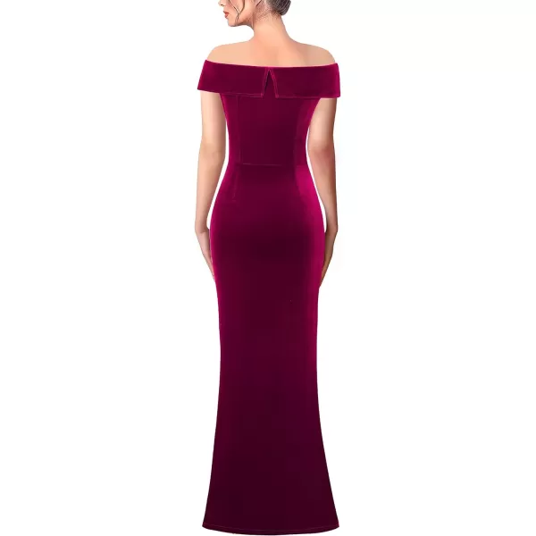 VFSHOW Womens Off Shoulder High Slit Formal Evening Wedding Guest Maxi Long DressFuchsia Velvet