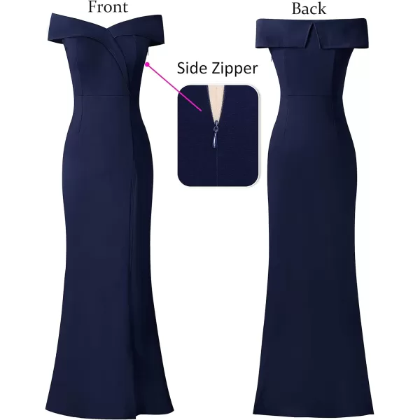 VFSHOW Womens Off Shoulder High Slit Formal Evening Wedding Guest Maxi Long DressNavy Blue2