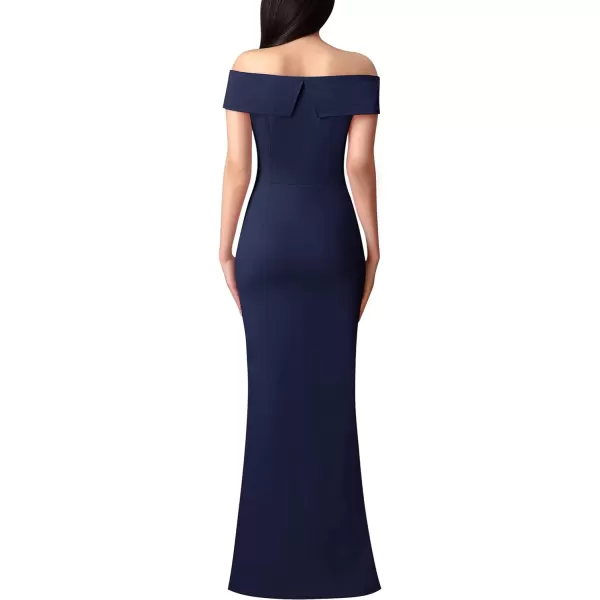 VFSHOW Womens Off Shoulder High Slit Formal Evening Wedding Guest Maxi Long DressNavy Blue2