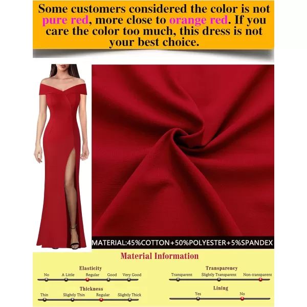 VFSHOW Womens Off Shoulder High Slit Formal Evening Wedding Guest Maxi Long DressRed