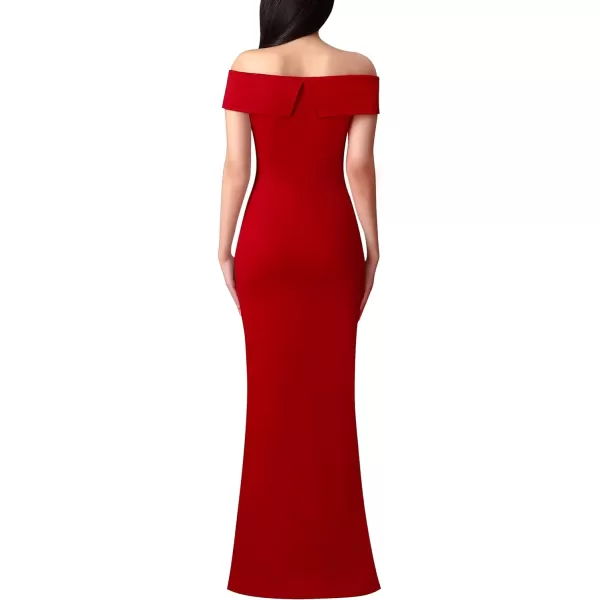 VFSHOW Womens Off Shoulder High Slit Formal Evening Wedding Guest Maxi Long DressRed