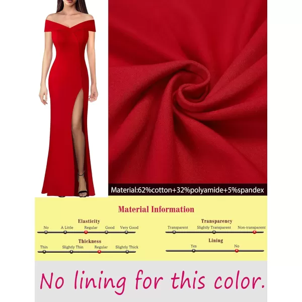 VFSHOW Womens Off Shoulder High Slit Formal Evening Wedding Guest Maxi Long DressRed2