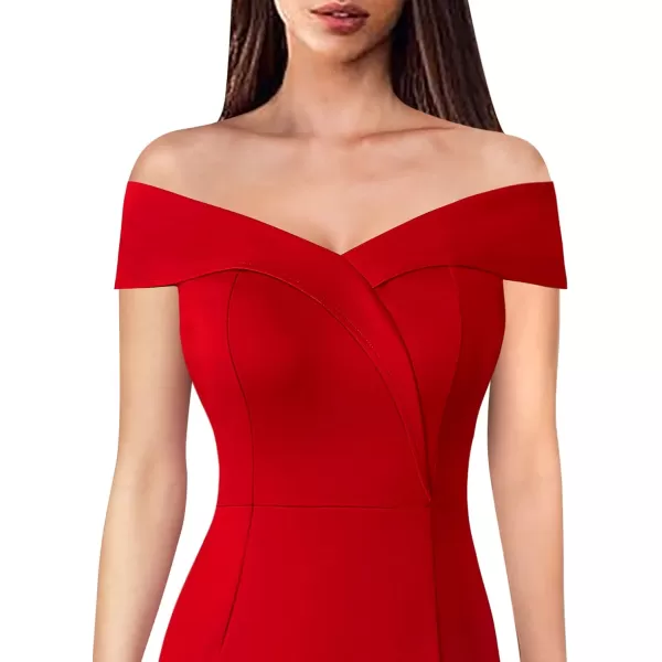 VFSHOW Womens Off Shoulder High Slit Formal Evening Wedding Guest Maxi Long DressRed2