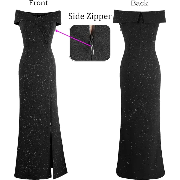 VFSHOW Womens Off Shoulder High Slit Formal Evening Wedding Guest Maxi Long DressShimmery Black