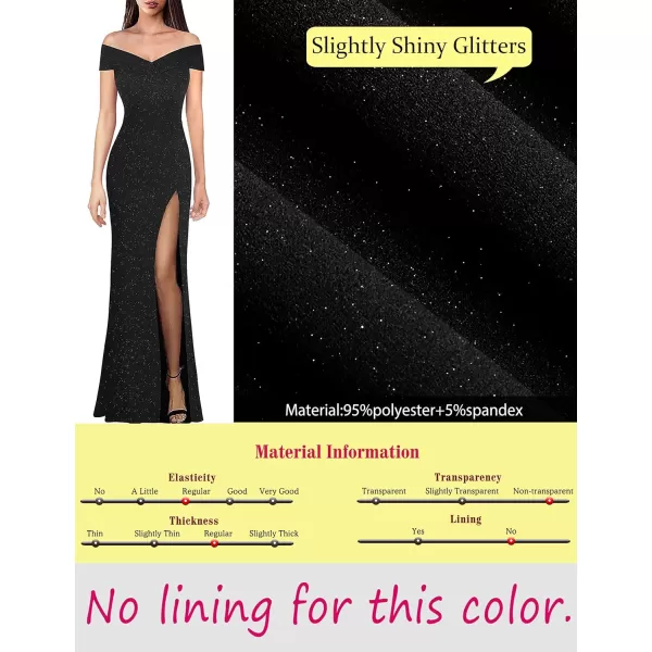 VFSHOW Womens Off Shoulder High Slit Formal Evening Wedding Guest Maxi Long DressShimmery Black