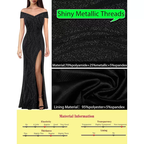 VFSHOW Womens Off Shoulder High Slit Formal Evening Wedding Guest Maxi Long DressShimmery Black2