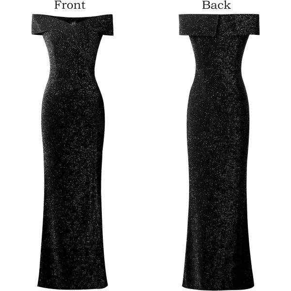 VFSHOW Womens Off Shoulder High Slit Formal Evening Wedding Guest Maxi Long DressShiny Black