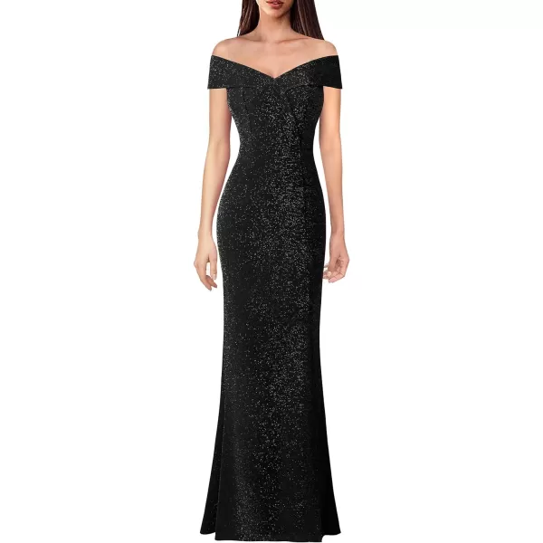 VFSHOW Womens Off Shoulder High Slit Formal Evening Wedding Guest Maxi Long DressShiny Black