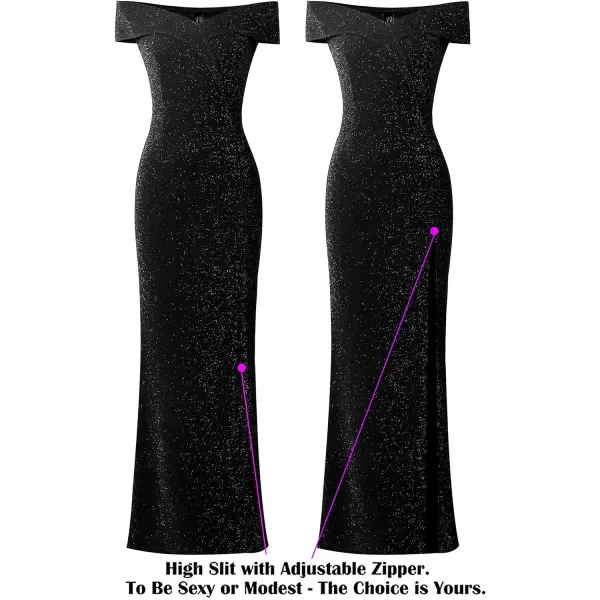 VFSHOW Womens Off Shoulder High Slit Formal Evening Wedding Guest Maxi Long DressShiny Black