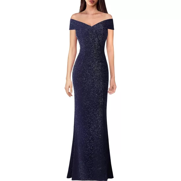 VFSHOW Womens Off Shoulder High Slit Formal Evening Wedding Guest Maxi Long DressShiny Blue Sleeveless