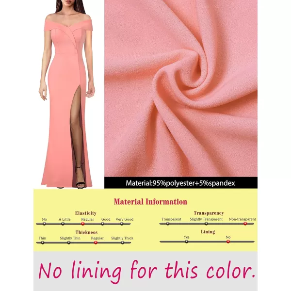 VFSHOW Womens Off Shoulder High Slit Formal Evening Wedding Guest Maxi Long DressSolid Salmon Pink