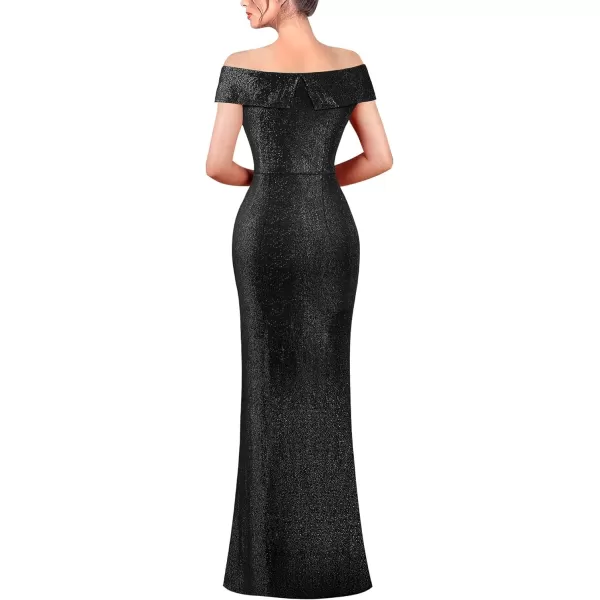 VFSHOW Womens Off Shoulder High Slit Formal Evening Wedding Guest Maxi Long DressSparkly Black