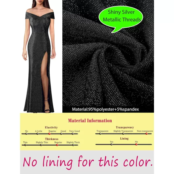 VFSHOW Womens Off Shoulder High Slit Formal Evening Wedding Guest Maxi Long DressSparkly Black