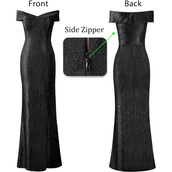 VFSHOW Womens Off Shoulder High Slit Formal Evening Wedding Guest Maxi Long DressSparkly Black