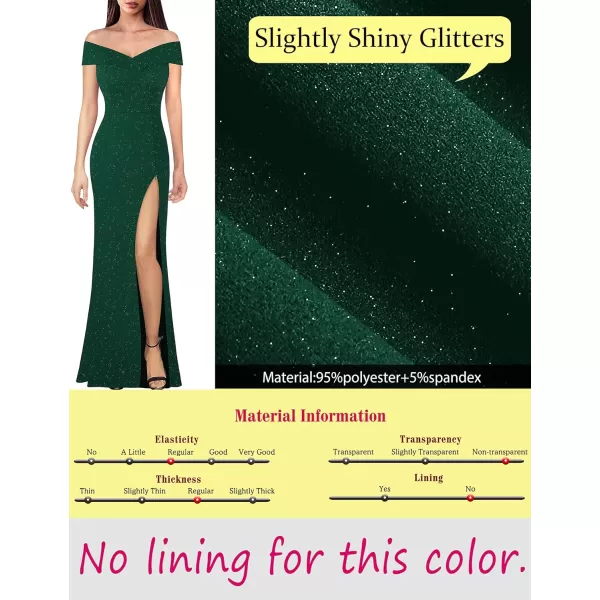 VFSHOW Womens Off Shoulder High Slit Formal Evening Wedding Guest Maxi Long DressSparkly Dark Green