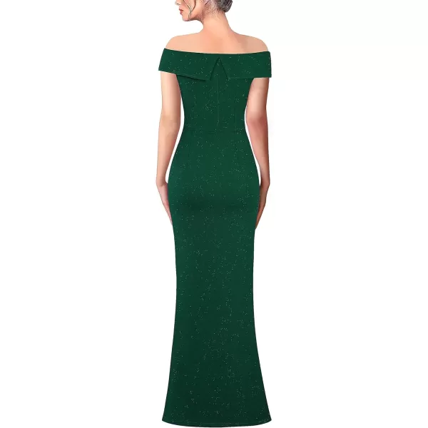 VFSHOW Womens Off Shoulder High Slit Formal Evening Wedding Guest Maxi Long DressSparkly Dark Green