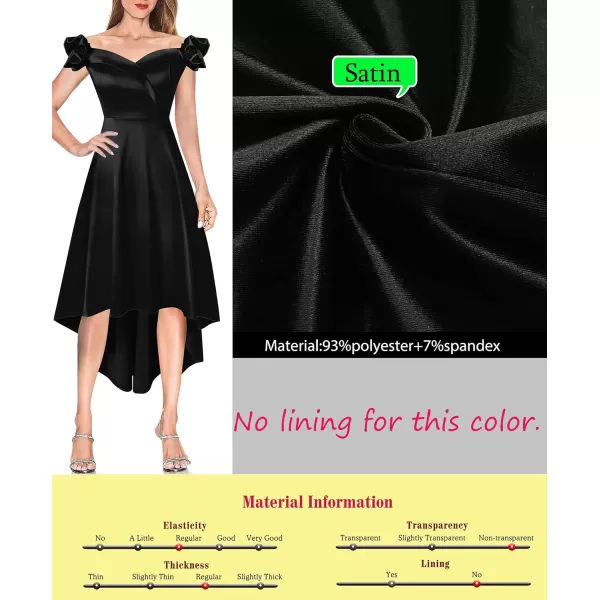 VFSHOW Womens Off Shoulder Puff Sleeve High Low Bridesmaid Cocktail Party Aline Midi DressBlack