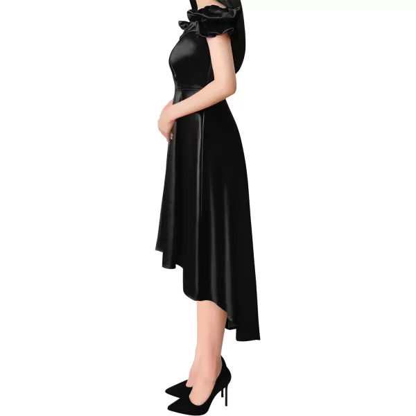 VFSHOW Womens Off Shoulder Puff Sleeve High Low Bridesmaid Cocktail Party Aline Midi DressBlack