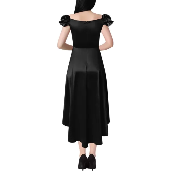 VFSHOW Womens Off Shoulder Puff Sleeve High Low Bridesmaid Cocktail Party Aline Midi DressBlack