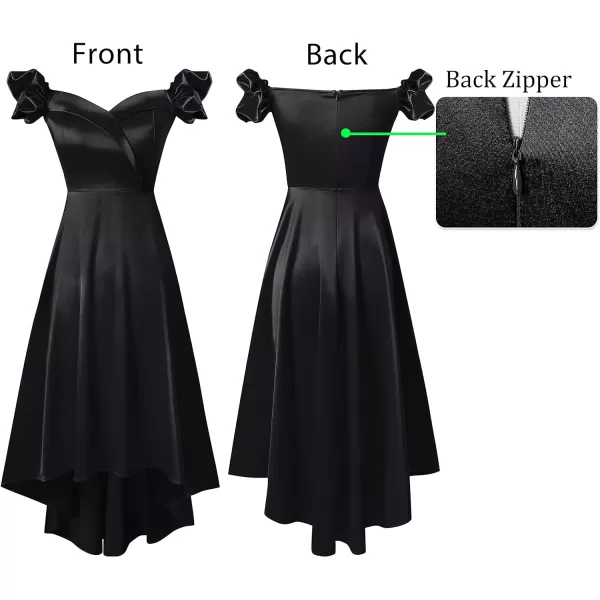 VFSHOW Womens Off Shoulder Puff Sleeve High Low Bridesmaid Cocktail Party Aline Midi DressBlack