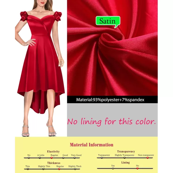 VFSHOW Womens Off Shoulder Puff Sleeve High Low Bridesmaid Cocktail Party Aline Midi DressRed