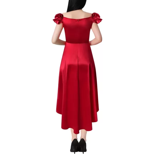 VFSHOW Womens Off Shoulder Puff Sleeve High Low Bridesmaid Cocktail Party Aline Midi DressRed