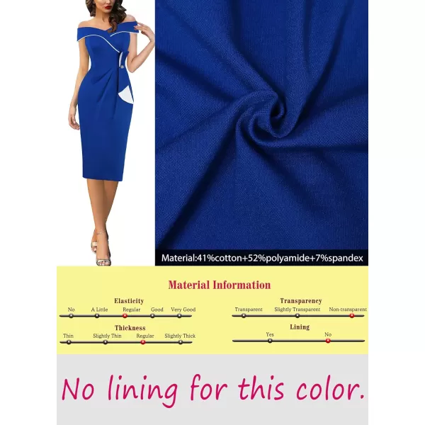 VFSHOW Womens Off Shoulder Ruched Bowknot Colorblock Cocktail Party Wedding Guest Bodycon Midi DressRoyal Blue