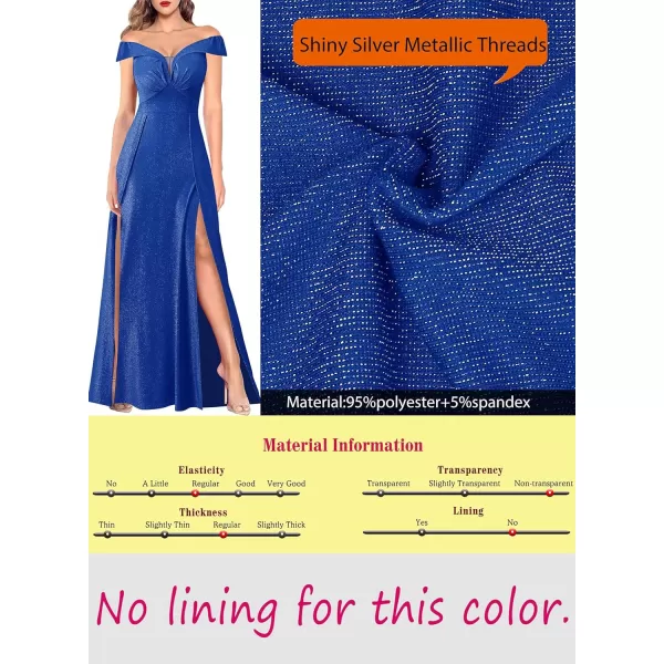 VFSHOW Womens Off Shoulder Ruched V Neck Double Slit Formal ALine Maxi Dress 2023 Wedding Guest Cocktail Evening Long Gown2sparkly Royal Blue