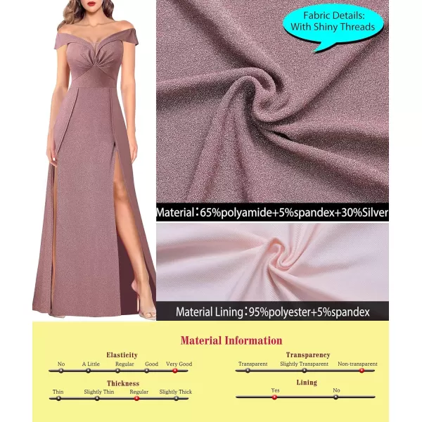 VFSHOW Womens Off Shoulder Ruched V Neck Double Slit Formal ALine Maxi Dress 2023 Wedding Guest Cocktail Evening Long Gown3sparkly Dusty Pink