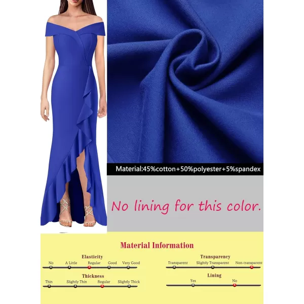 VFSHOW Womens Off Shoulder Ruffle Split Formal Evening Gown Wedding Maxi DressBlue