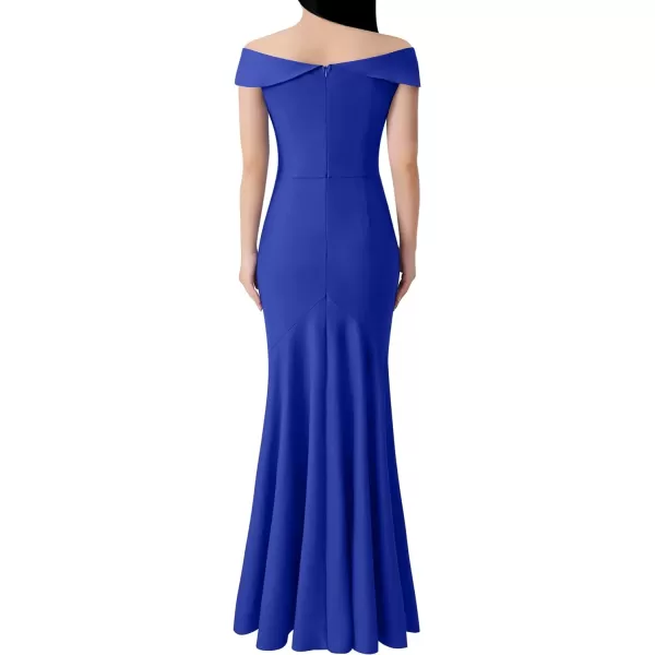 VFSHOW Womens Off Shoulder Ruffle Split Formal Evening Gown Wedding Maxi DressBlue