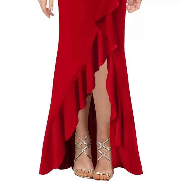 VFSHOW Womens Off Shoulder Ruffle Split Formal Evening Gown Wedding Maxi DressRed