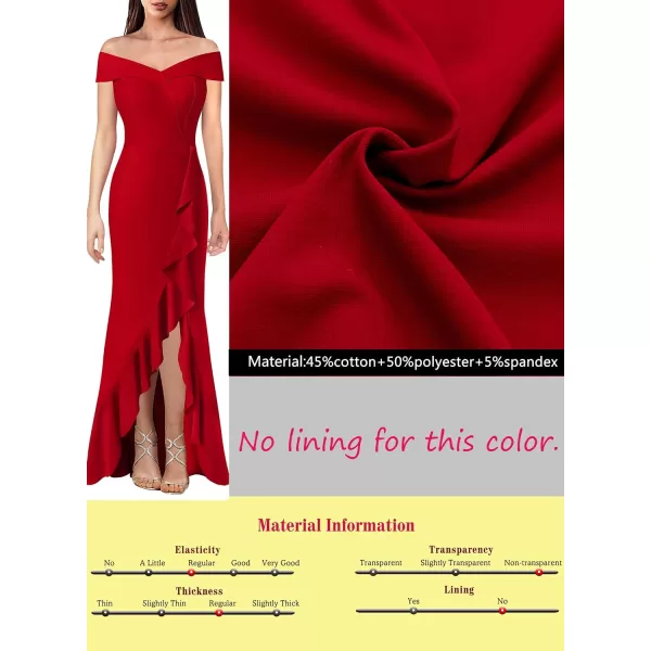 VFSHOW Womens Off Shoulder Ruffle Split Formal Evening Gown Wedding Maxi DressRed