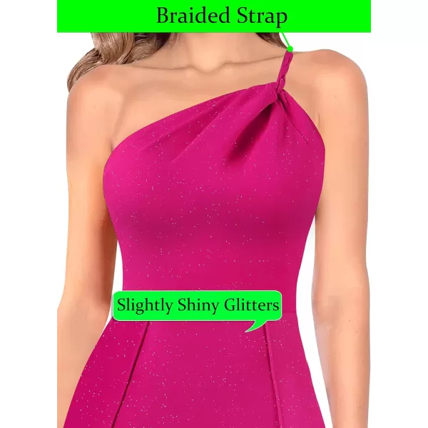 VFSHOW Womens One Shoulder Backless Double Slit Formal Prom ALine Maxi Dress 2023 Braided Strap Wedding Guest Evening GownSparkly Hot Pink