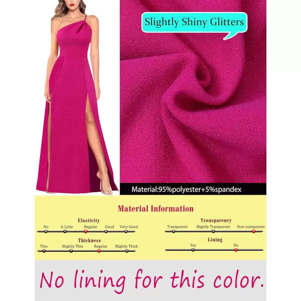 VFSHOW Womens One Shoulder Backless Double Slit Formal Prom ALine Maxi Dress 2023 Braided Strap Wedding Guest Evening GownSparkly Hot Pink