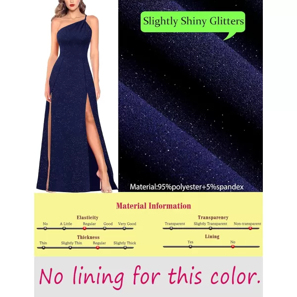 VFSHOW Womens One Shoulder Backless Double Slit Formal Prom ALine Maxi Dress 2023 Braided Strap Wedding Guest Evening GownSparkly Navy Blue