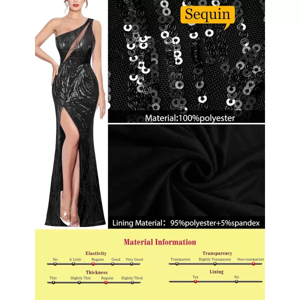 VFSHOW Womens One Shoulder Sequin High Slit Formal Wedding Guest Prom Maxi Dress 2023 Sexy Cutout Cocktail Evening Long GownSparkly Black Sequin