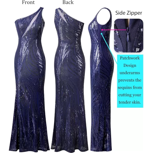 VFSHOW Womens One Shoulder Sequin High Slit Formal Wedding Guest Prom Maxi Dress 2023 Sexy Cutout Cocktail Evening Long GownSparkly Blue Sequin